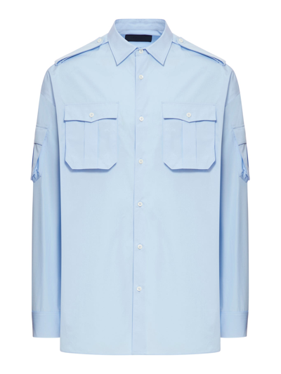 Prada Spread-collar Cotton Shirt In Blue