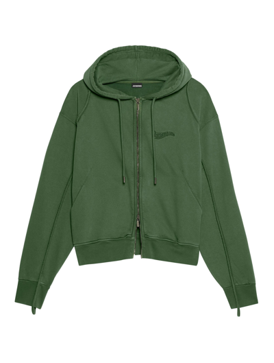 Jacquemus Organic Cotton Hooded Sweater With Drop Shoulder In Green