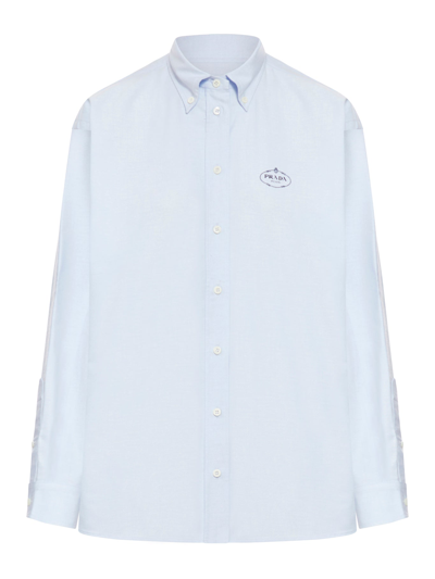 Prada Shirt Oxford Ricamo In Sky