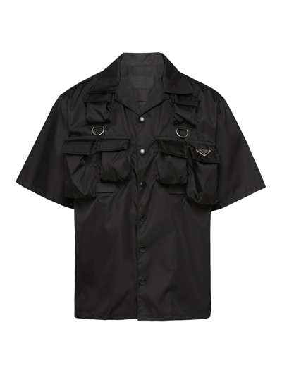 Prada Short-sleeved Re-nylon Shirt In Black  