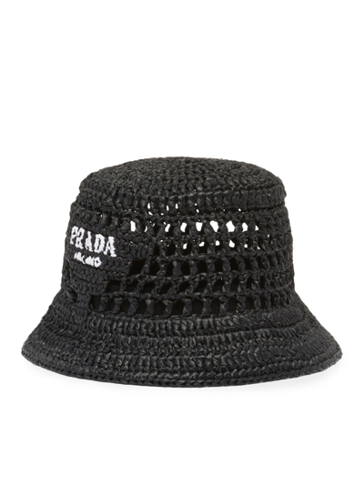 Prada Woven Fabric Bucket Hat In Black