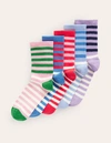 BODEN 5-Pack Ribbed Ankle Socks Multi Colourblock Stripe Women Boden