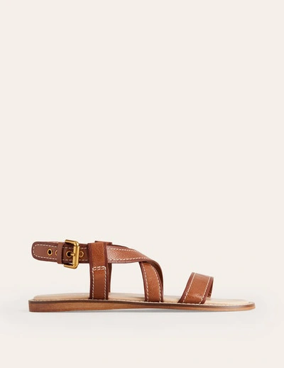 Boden Cross Strap Flat Sandals Tan Lux Leather Women  In Brown