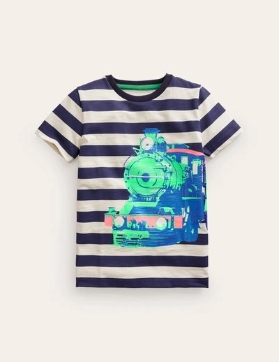 Mini Boden Kids' Photographic T-shirt College Navy/ivory Train Girls Boden