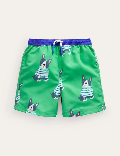 Mini Boden Kids' Swim Shorts Pea Green Dogs Boys Boden