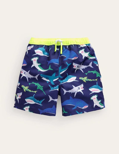 Mini Boden Kids' Swim Shorts Multi Sharks Boys Boden In Multi Blue Sharks