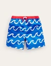 MINI BODEN Swim Shorts Greek Blue Shark Wave Boys Boden