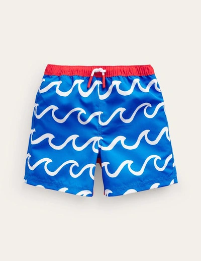 MINI BODEN Swim Shorts Greek Blue Shark Wave Boys Boden