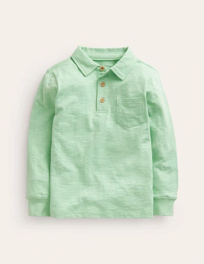 Mini Boden Kids' Slubbed Long-sleeve Polo Shirt Pistachio Green Boys Boden
