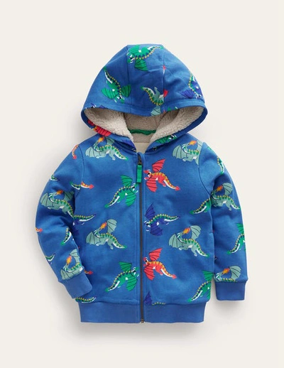Mini Boden Kids' Printed Shaggy-lined Hoodie Bluejay Girls Boden
