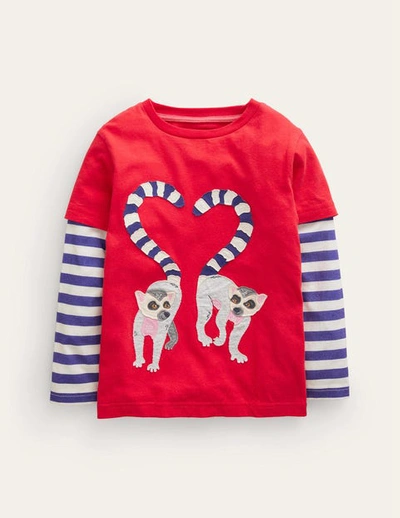 Mini Boden Kids' Lemur Appliqué T-shirt Poppy Red Lemurs Boys Boden