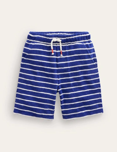 Mini Boden Kids' Towelling Shorts Sapphire Blue/ivory Stripe Boys Boden
