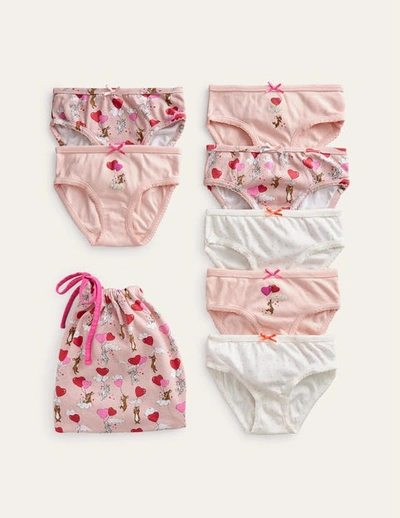 Mini Boden Kids' 7 Pack Underwear Pink Bunny Hearts Girls Boden In Multi