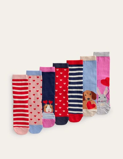 Boden Kids' Socks 7 Pack Multi Heart Animals Girls