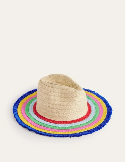 Boden Kids' Straw Hat Multi Stripe Brim Girls  In Neutral