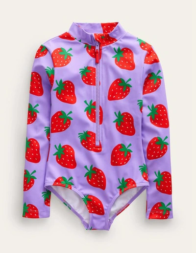 Mini Boden Kids' Long-sleeved Swimsuit Violet Tulip Strawberries Girls Boden