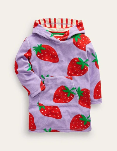 Mini Boden Kids' Pattern Towelling Beach Dress Parma Violet Strawberries Girls Boden