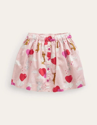 Mini Boden Kids' Button-through Twirly Skirt Ballet Pink Love Bunnies Girls Boden