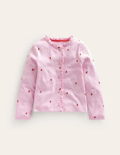 Mini Boden Kids' Pointelle Cardigan Sweet Pea Pink Strawberries Girls Boden