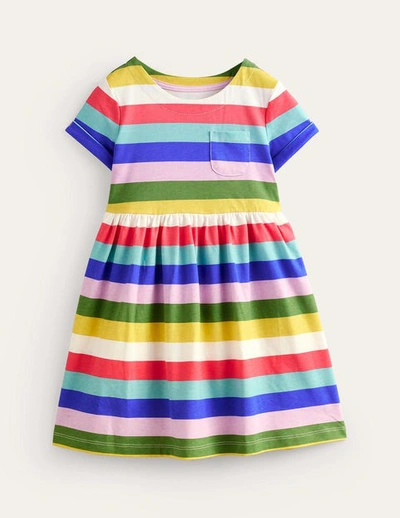 Mini Boden Kids' Short-sleeved Fun Jersey Dress Multi Rainbow Stripe Girls Boden