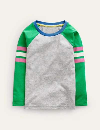 Mini Boden Kids' Colourblock Raglan T-shirt Grey Marl/sapling Green Girls Boden