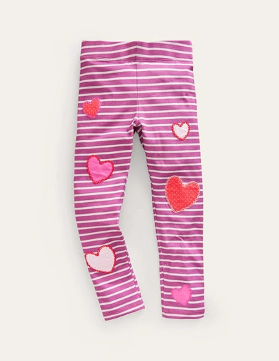 Mini Boden Kids' Appliqué Leggings Strawberry Pink/ivory Hearts Girls Boden