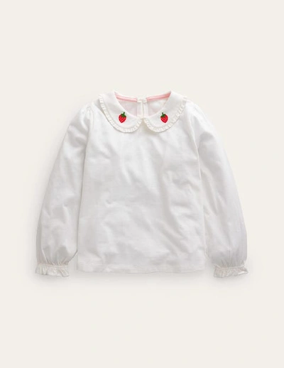 Mini Boden Kids' Collared Jersey Top Ivory Strawberry Girls Boden