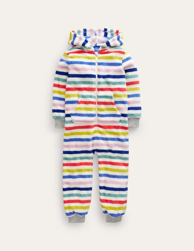 Mini Boden Babies' Cosy Fleece All-in-one Multi Rainbow Stripe Christmas Boden