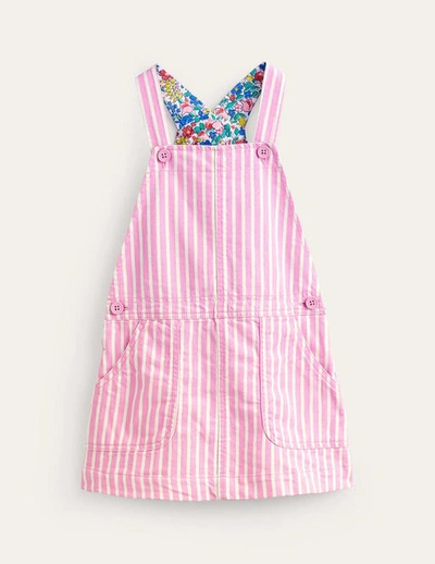 Mini Boden Kids' Overall Dress Cosmic Pink / Ivory Stripe Girls Boden