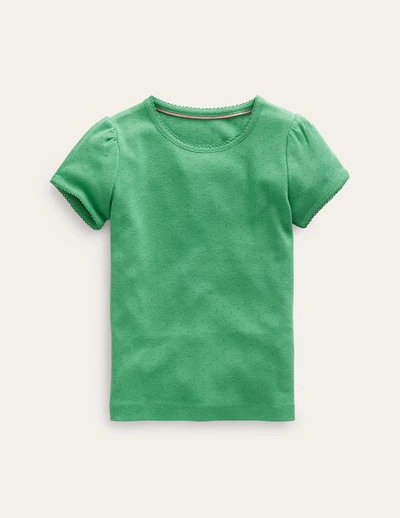 Mini Boden Kids' Short-sleeved Pointelle Top Aloe Green Girls Boden