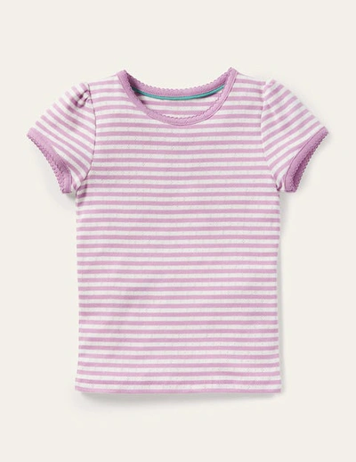Mini Boden Kids' Short-sleeved Pointelle Top Lilac Purple/ivory Girls Boden
