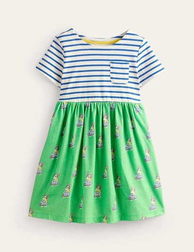 Mini Boden Kids' Hotchpotch Jersey Dress Pea Green Small Dogs Girls Boden