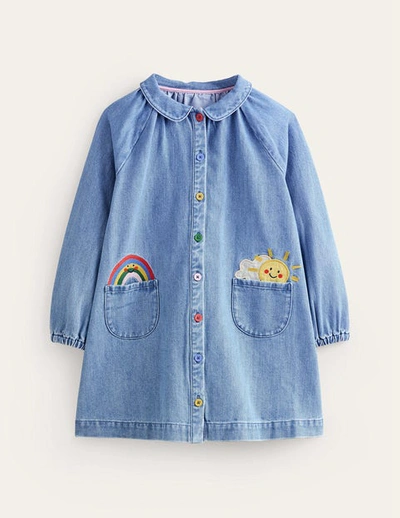 Mini Boden Kids' Appliqué Shirt Dress Mid Vintage Denim Weather Girls Boden
