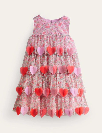 Mini Boden Kids' Heart Flutter Party Dress Pink Flowerbed Girls Boden