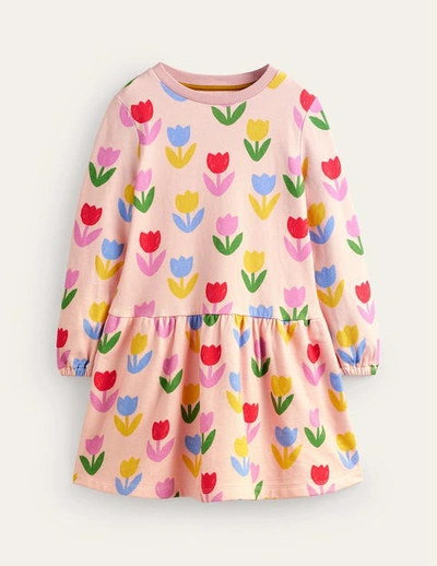 Mini Boden Kids' Printed Sweatshirt Dress Provence Dusty Pink Tulips Girls Boden
