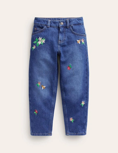 Mini Boden Kids' Relaxed Straight Jean Mid Denim Embroidery Girls Boden