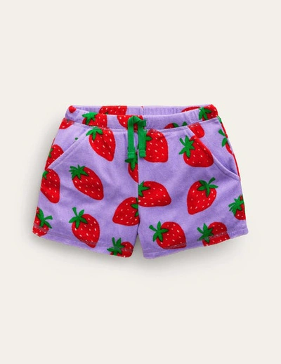 Mini Boden Kids' Printed Towelling Shorts Parma Violet Strawberries Girls Boden
