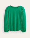 Boden Smocked Cuff Supersoft Top Rich Emerald Women  In Pepper Green