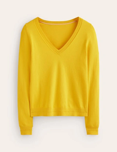 Boden Catriona Cotton V-neck Sweater Passion Fruit Yellow Women