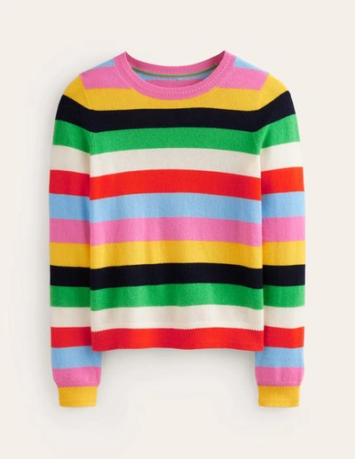 Boden Eva Cashmere Crew Neck Sweater Green And Neon Stripe Women