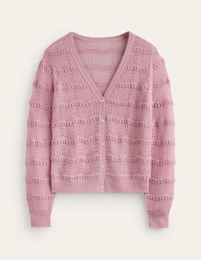 Boden Fluffy Pointelle Cardigan Orchid Pink Women
