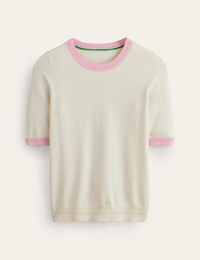 Boden Catriona Cotton Crew T-shirt Warm Ivory/spring Blossom Pink Women  In Warm Ivory, Orchid Pink
