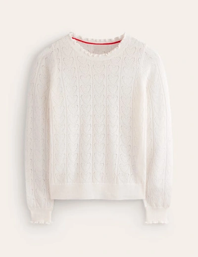Boden Fluffy Heart Pointelle Sweater Warm Ivory Women