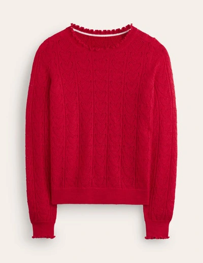 Boden Fluffy Heart Pointelle Sweater Poppy Red Women