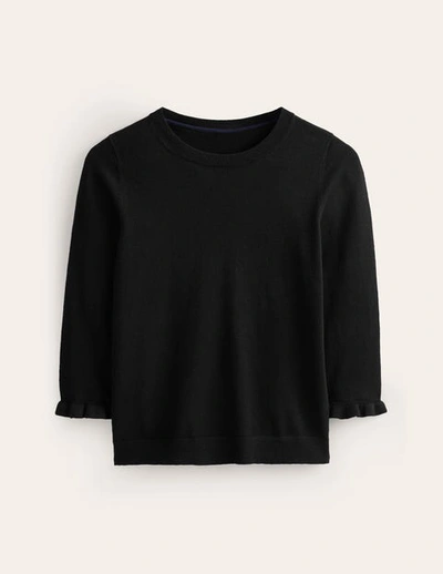 Boden Cotton Merino Frill Sweater Black Women