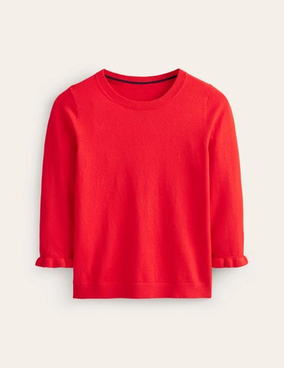 Boden Cotton Merino Frill Sweater Flame Scarlett Women  In Red