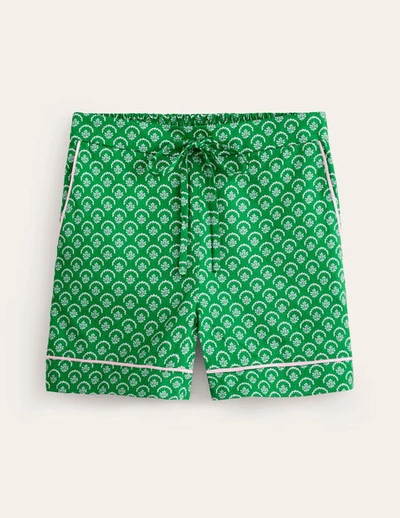 Boden Cotton Sateen Pajama Shorts Green, Ditsy Vine Women