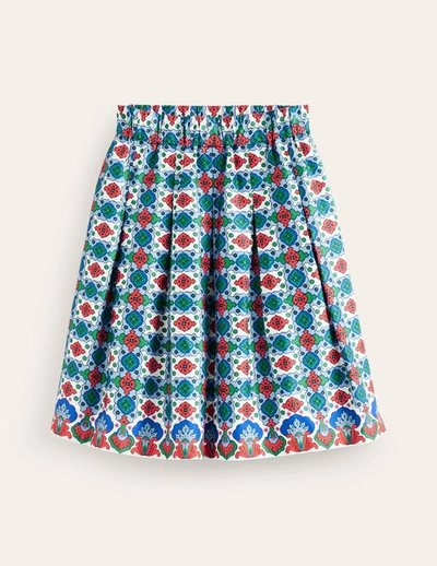 Boden Pleated Cotton Skirt Multi, Coastal Tile Women