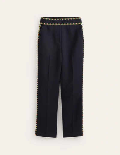 Boden Embroidered Icon Pants Navy Women
