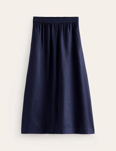 Boden Florence Linen Midi Skirt Navy Women